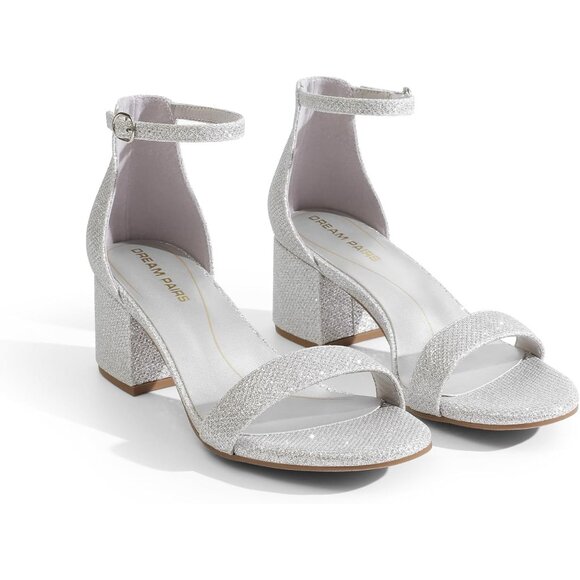 Dream Pairs Women's Silver/Glitter Chunky Block Heel Ankle Strap Sandals - Picture 3 of 8